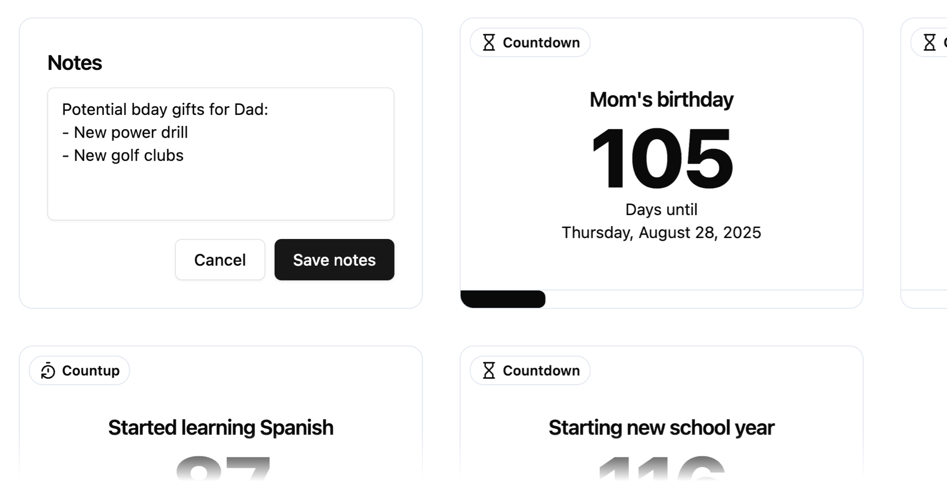 Add notes to your counters